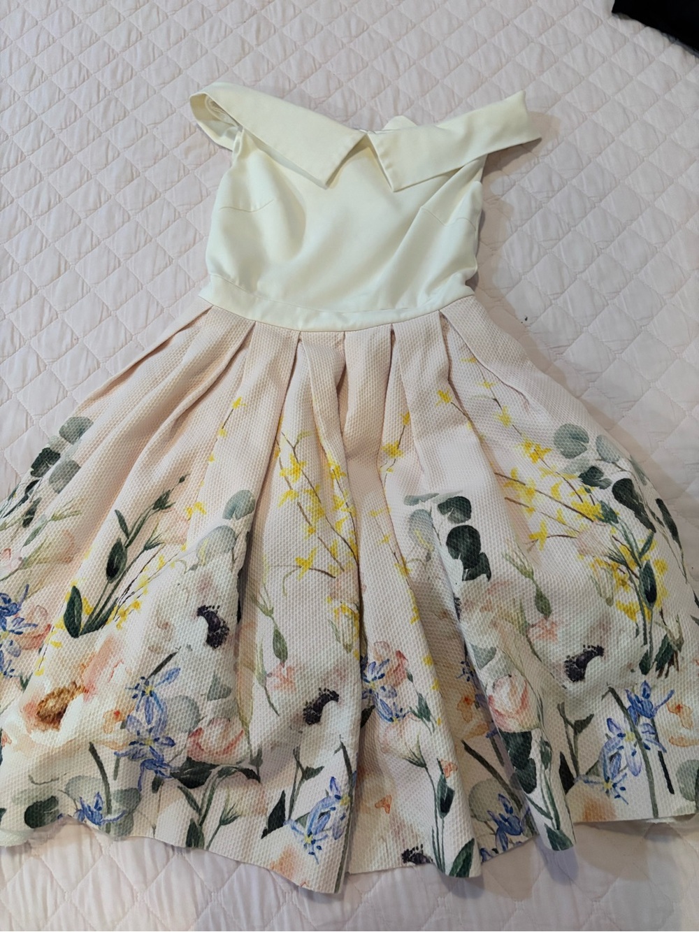 Ted Baker Cream Bodice Floral Fit-and-Flare Dress